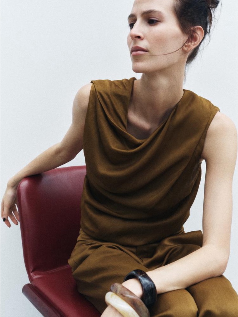 352. Zara Satin Sleeveless Top in Golden Brown - Picture 4 of 11